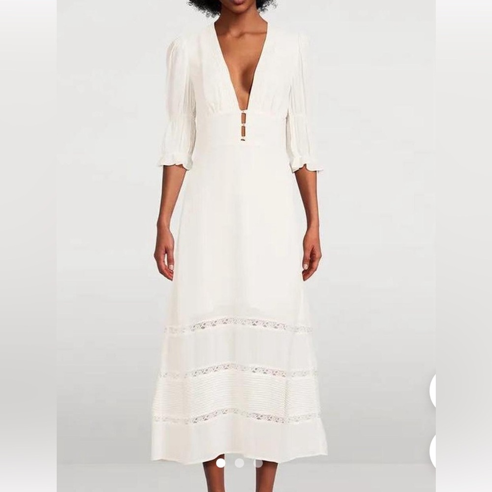Reformation Ginny Dress | Midi | White/Off White with lace detail | Size 4